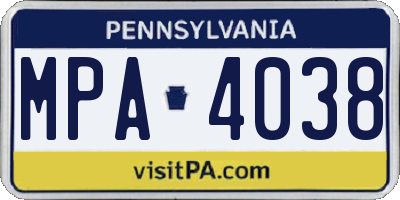 PA license plate MPA4038