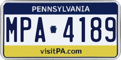 PA license plate MPA4189