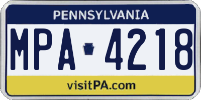 PA license plate MPA4218
