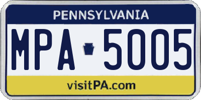 PA license plate MPA5005