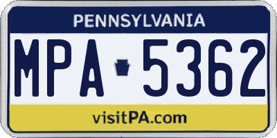 PA license plate MPA5362