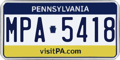 PA license plate MPA5418
