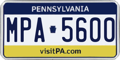 PA license plate MPA5600