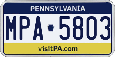 PA license plate MPA5803