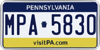 PA license plate MPA5830