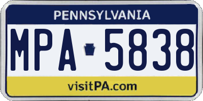 PA license plate MPA5838