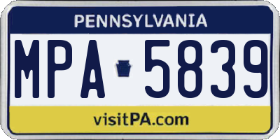 PA license plate MPA5839