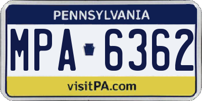 PA license plate MPA6362