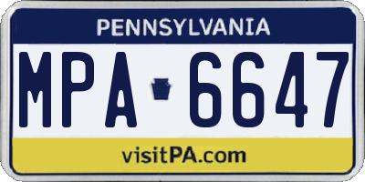PA license plate MPA6647