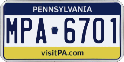 PA license plate MPA6701