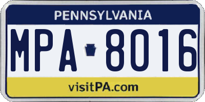 PA license plate MPA8016