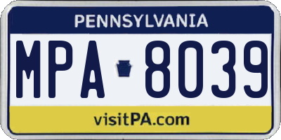 PA license plate MPA8039