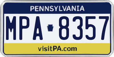 PA license plate MPA8357