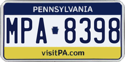 PA license plate MPA8398