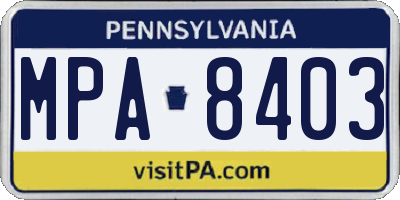 PA license plate MPA8403