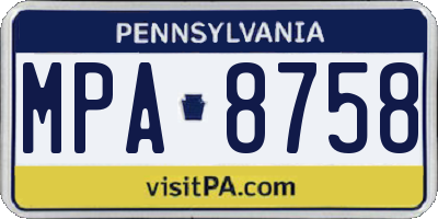 PA license plate MPA8758