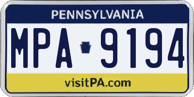 PA license plate MPA9194