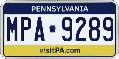 PA license plate MPA9289