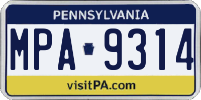 PA license plate MPA9314