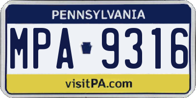 PA license plate MPA9316