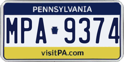 PA license plate MPA9374