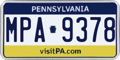 PA license plate MPA9378