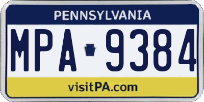 PA license plate MPA9384