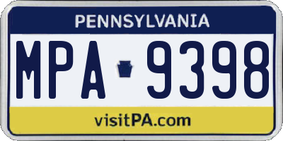 PA license plate MPA9398