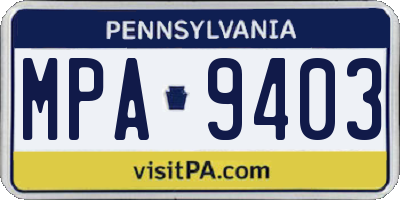 PA license plate MPA9403