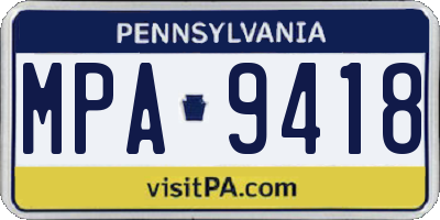 PA license plate MPA9418