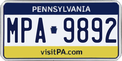 PA license plate MPA9892