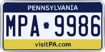 PA license plate MPA9986