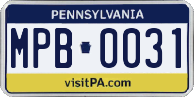 PA license plate MPB0031