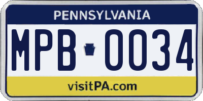 PA license plate MPB0034