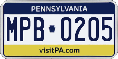 PA license plate MPB0205