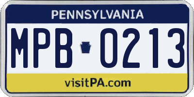PA license plate MPB0213