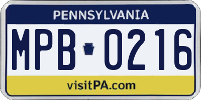 PA license plate MPB0216