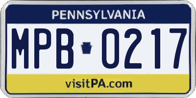 PA license plate MPB0217