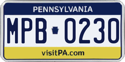 PA license plate MPB0230