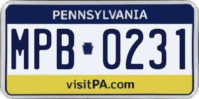 PA license plate MPB0231