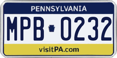 PA license plate MPB0232