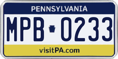 PA license plate MPB0233
