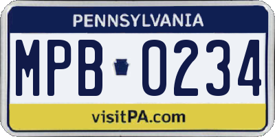PA license plate MPB0234
