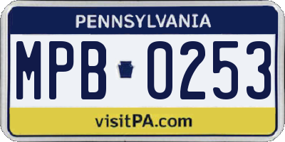 PA license plate MPB0253