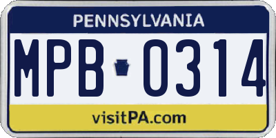 PA license plate MPB0314
