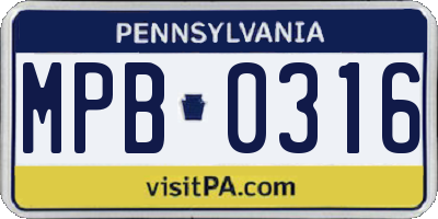 PA license plate MPB0316