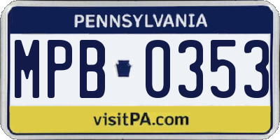 PA license plate MPB0353