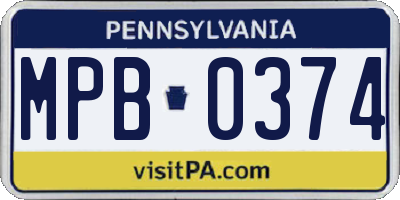 PA license plate MPB0374
