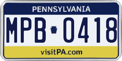 PA license plate MPB0418
