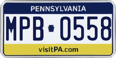 PA license plate MPB0558